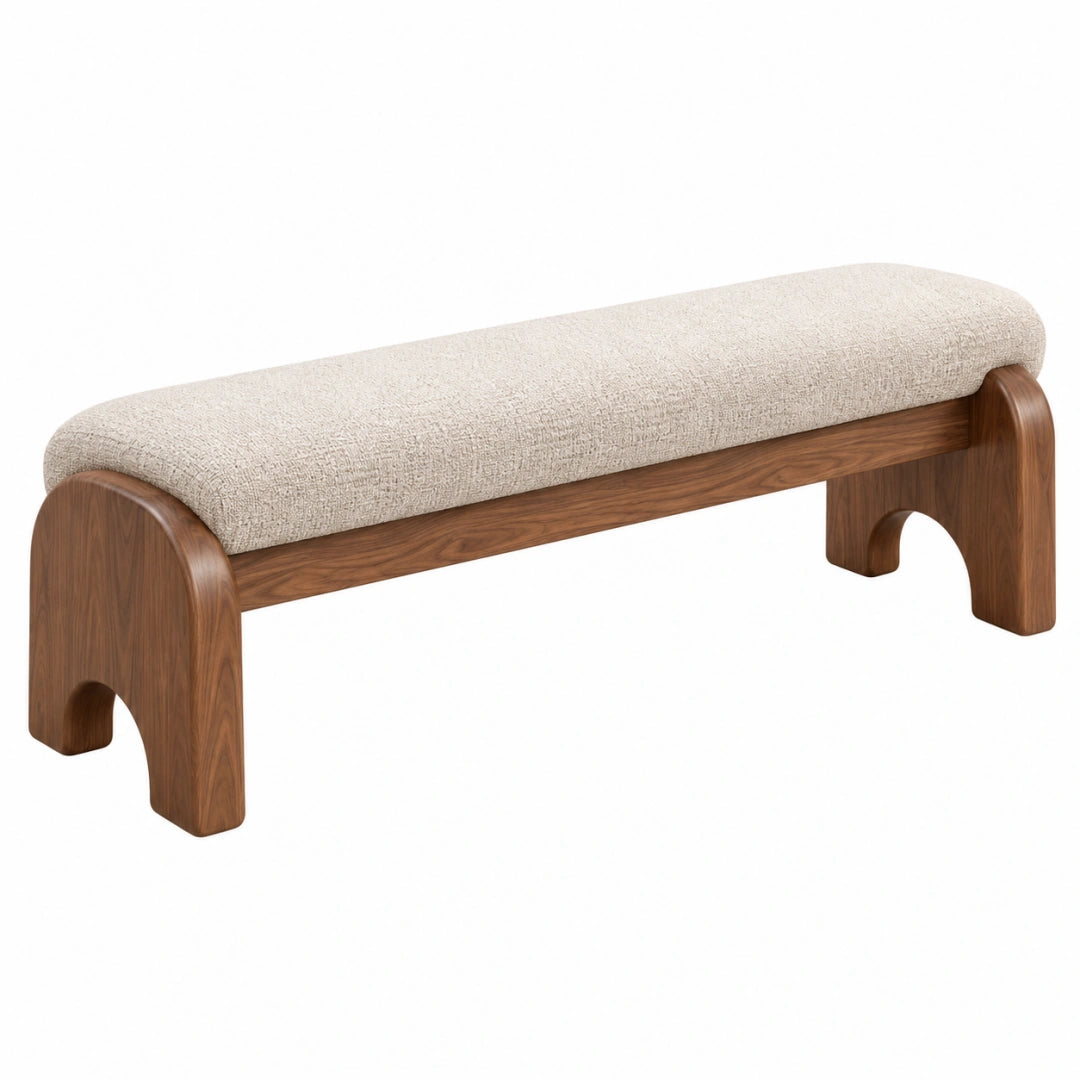 Banc rembourré 120 x 40 x 45 cm en bois brun et tissu beige style contemporain