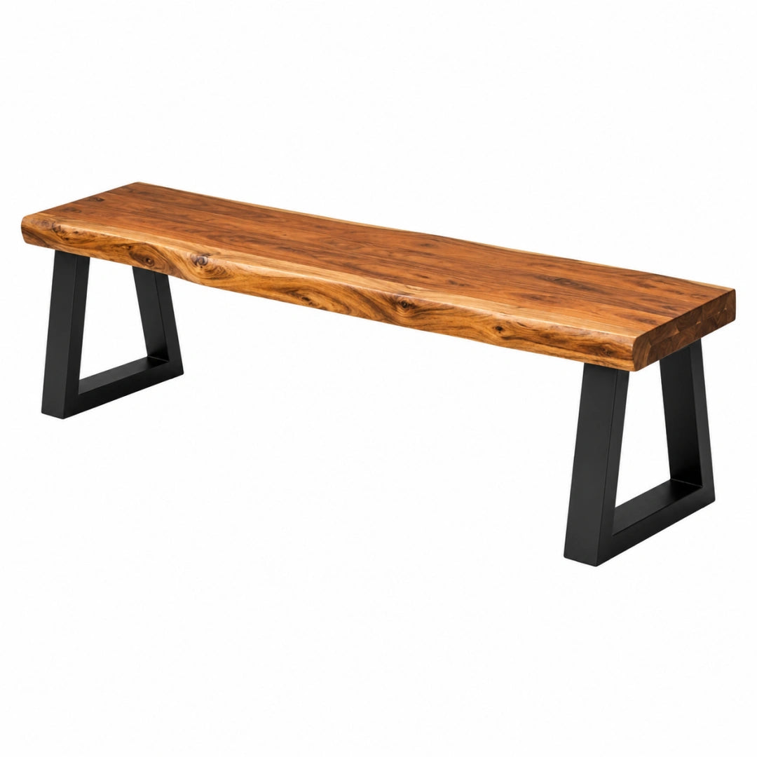 Banc 180 x 40 x 45 cm en bois massif marron et métal noir style industriel
