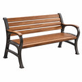 Banc de jardin 150 cm en bois et métal marron noir avec accoudoirs