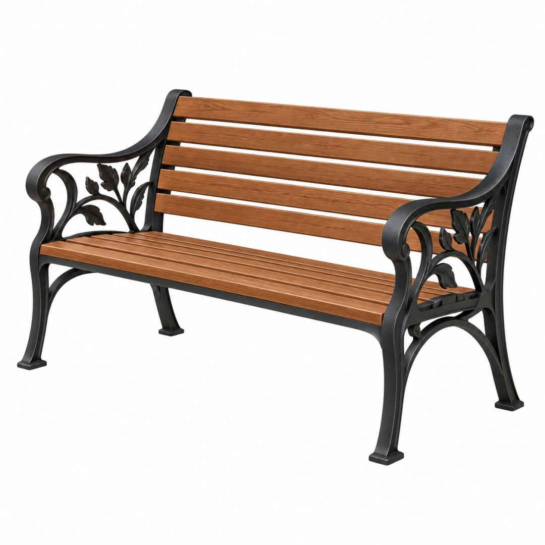 Banc de jardin 122 x 62 x 83 cm en bois et métal brun noir style classique décoratif