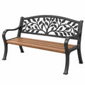 Banc de jardin 122 cm métal noir et bois style végétal