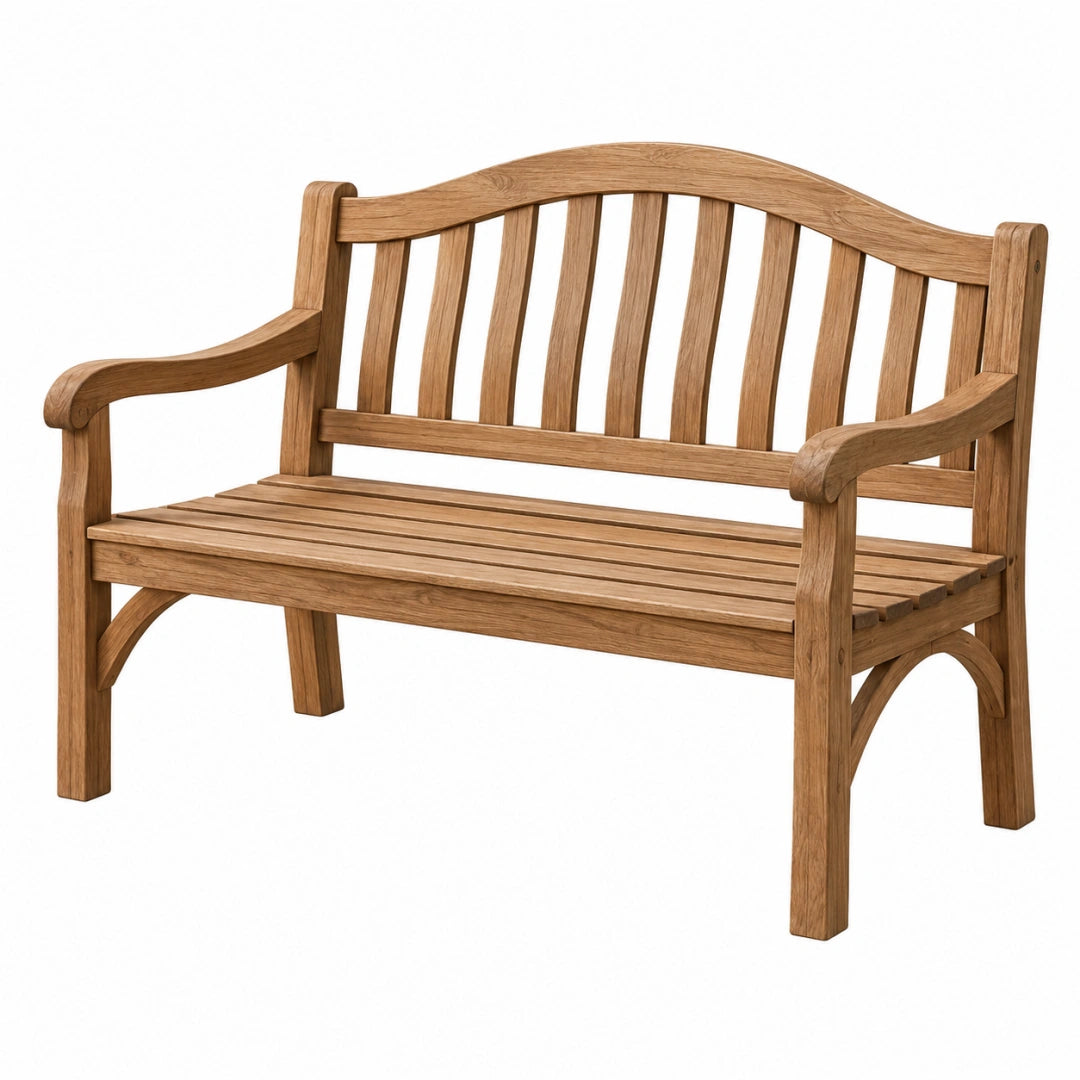 Banc de jardin 120 cm en bois marron à deux places style classique