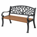 Banc de jardin 127 x 61 x 84 cm métal noir et bois brun style végétal