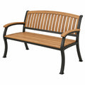 Banc de jardin 122 x 62 x 88 cm bois marron et métal noir à lattes avec accoudoirs